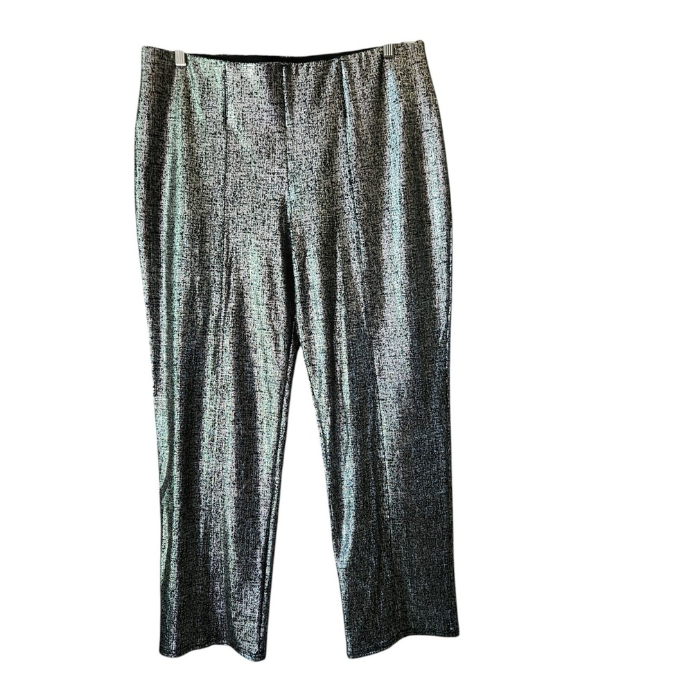 Slim Factor by Investments‎ Silver Black Metallic Stretch Slim Pants XL Pull on